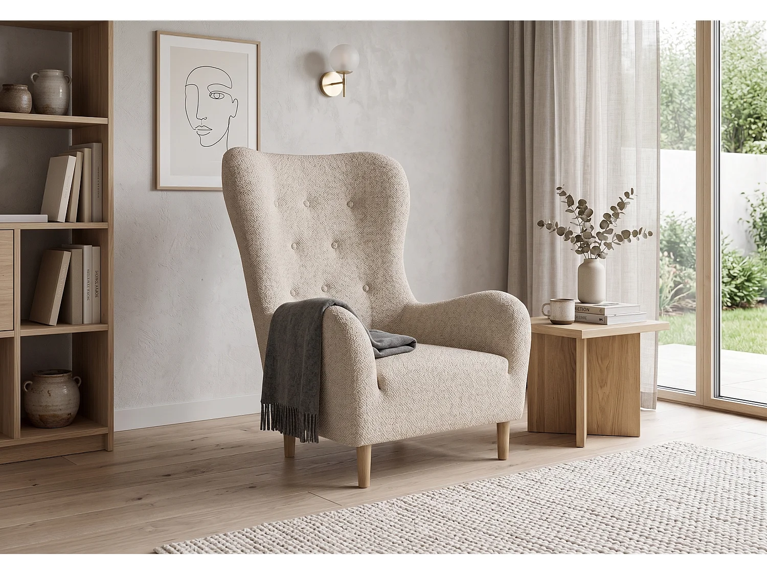 Fotel uszak BENETTO – elegancki fotel wypoczynkowy w tkaninie TWIST 1 beżowy 4984161 - obrazek 1