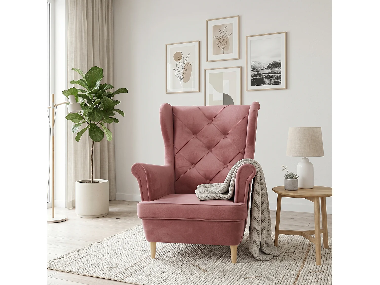 Fotel uszak YORK – elegancki fotel wypoczynkowy w tkaninie MONOLITH 63 różowej 4984163 - obrazek 1