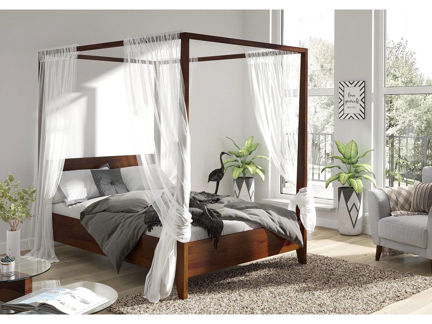 Łóżko bukowe Visby CANOPY z baldachimem, 160×200, orzech 3363260