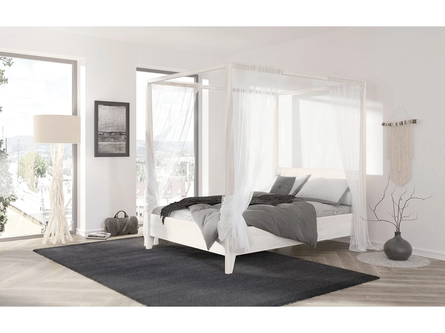 Łóżko bukowe Visby CANOPY z baldachimem, 160×200, biały 2752885