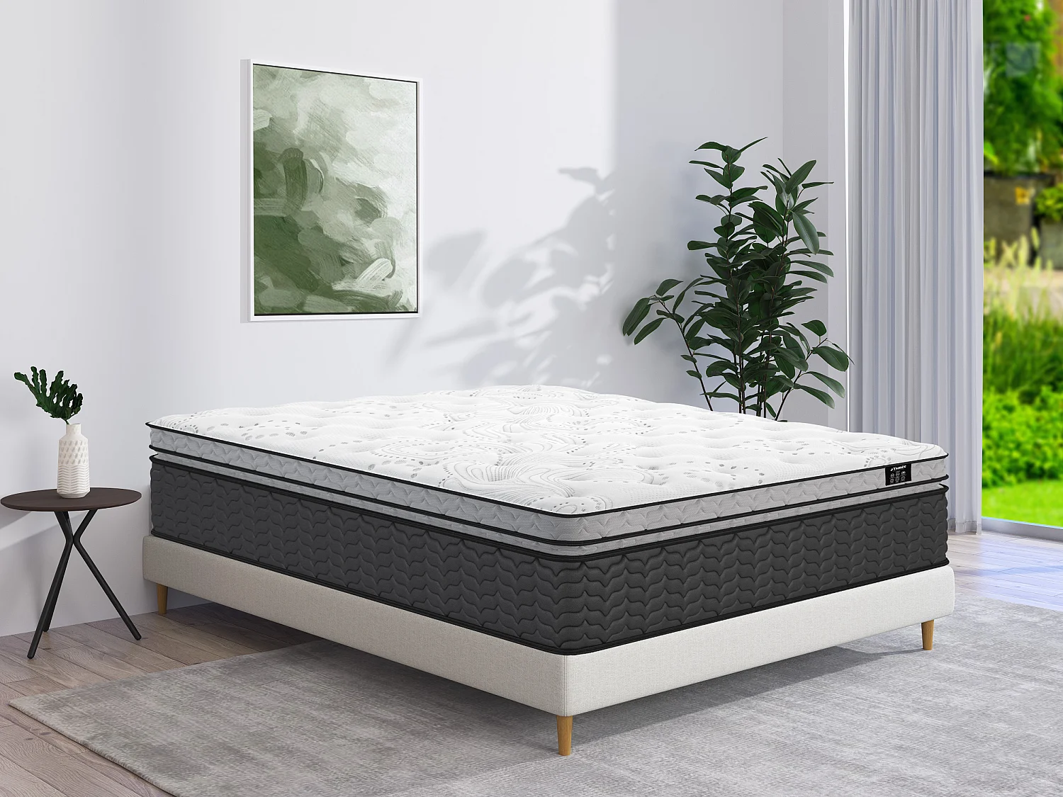 Materac 200 x 200 cm hybrydowy sprężyny kieszeniowe i zintegrowany nakładka grubość 30cm - GAMIANI od YSMÉE 4735295 - obrazek 1