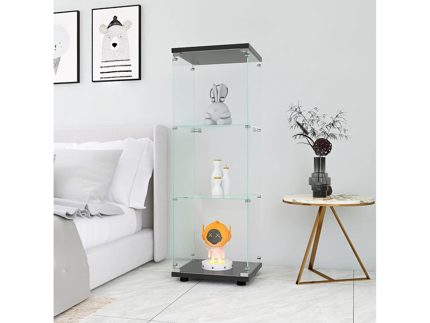Gabinet wystawowy z białego szkła Beauty4U - 3 półki, szkło hartowane, czarna podstawa 4986081 - obrazek 1