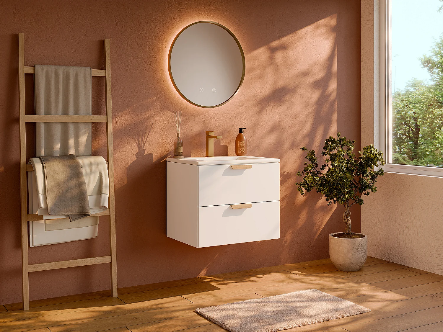 Wisząca szafka podumywalkowa – Biała – S60 cm – AVORELI 4902909