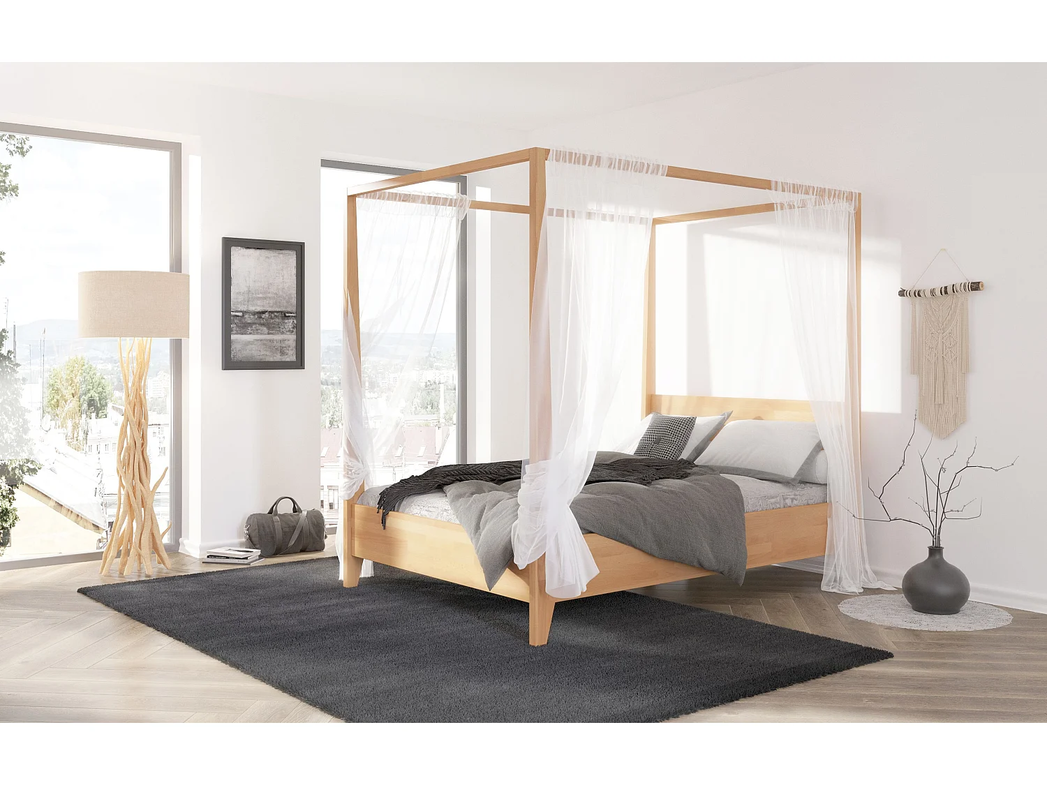 Łóżko bukowe Visby CANOPY z baldachimem, 160×200, naturalny 3363261