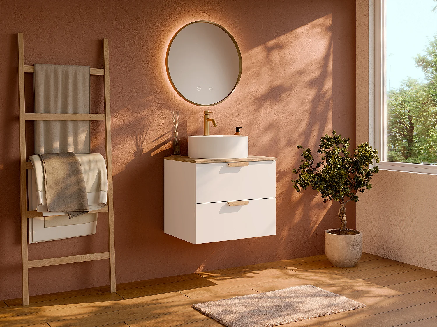 Wisząca szafka podumywalkowa z półką – Biała – S60 cm – AVORELI 4987204