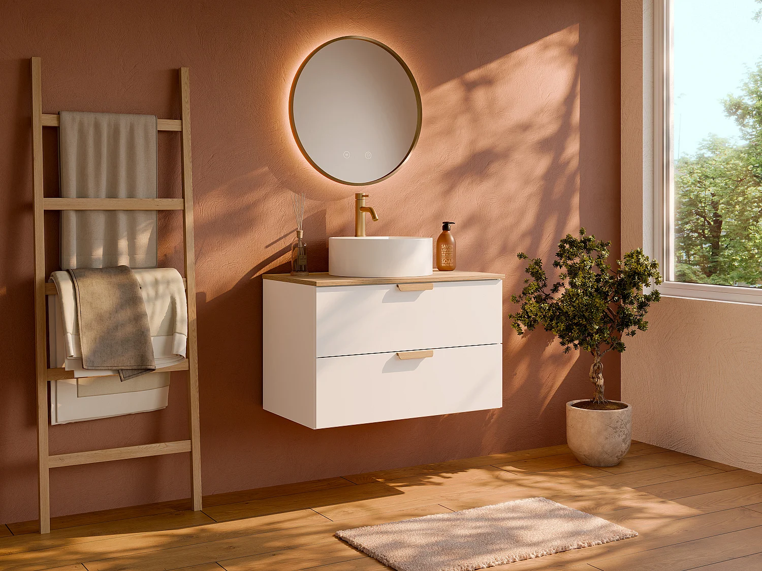 Wisząca szafka podumywalkowa z półką – Biała – S80 cm – AVORELI 4987254