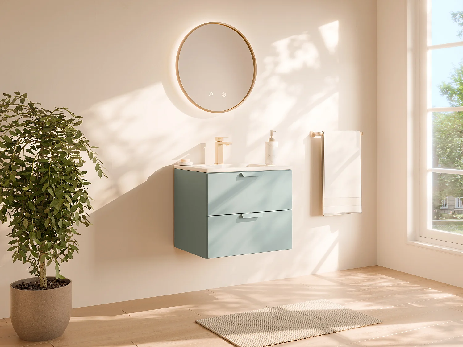 Wisząca szafka podumywalkowa – Zielony szałwiowy – S60 cm – AVORELI 4902911