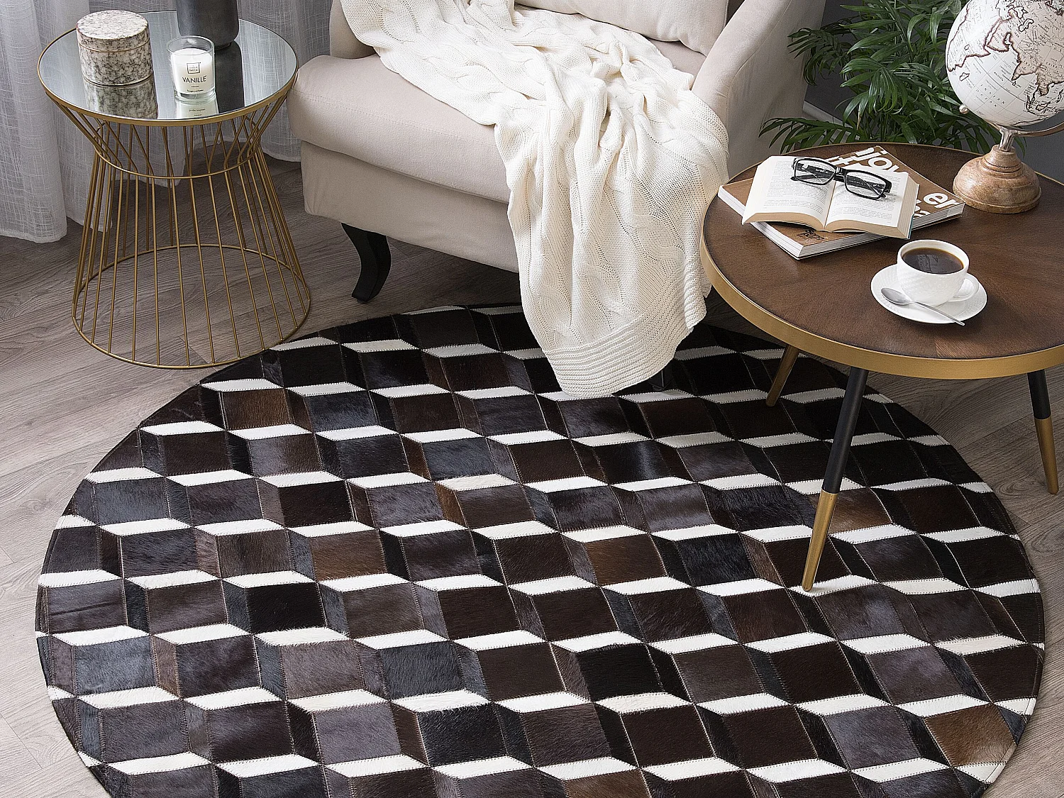 Dywan patchwork okrągły skórzany ⌀ 140 cm brązowy ALPKOY 179203