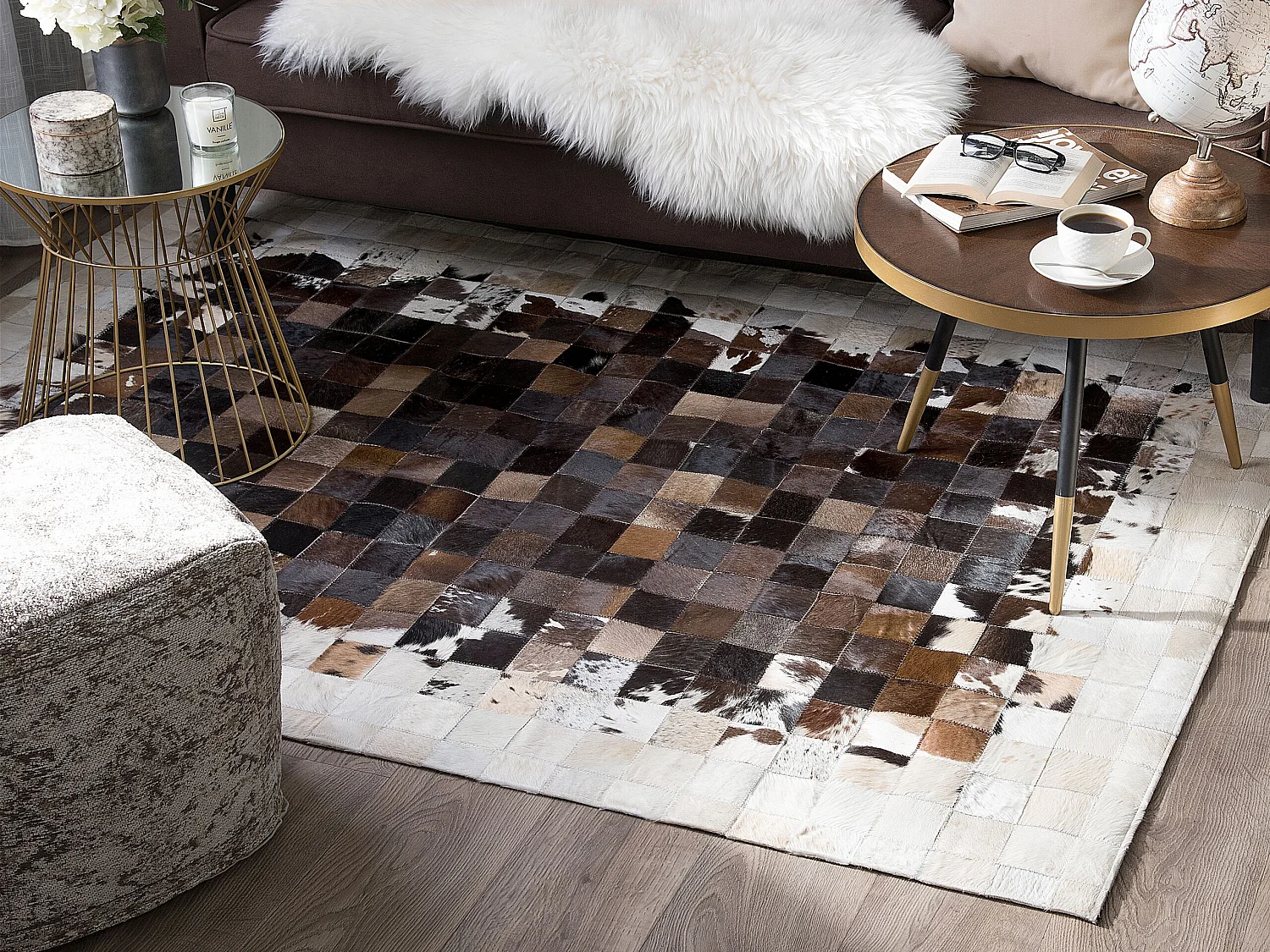 Dywan patchwork skórzany 140 x 200 cm brązowo-beżowy OKCULU 179385 - obrazek 1