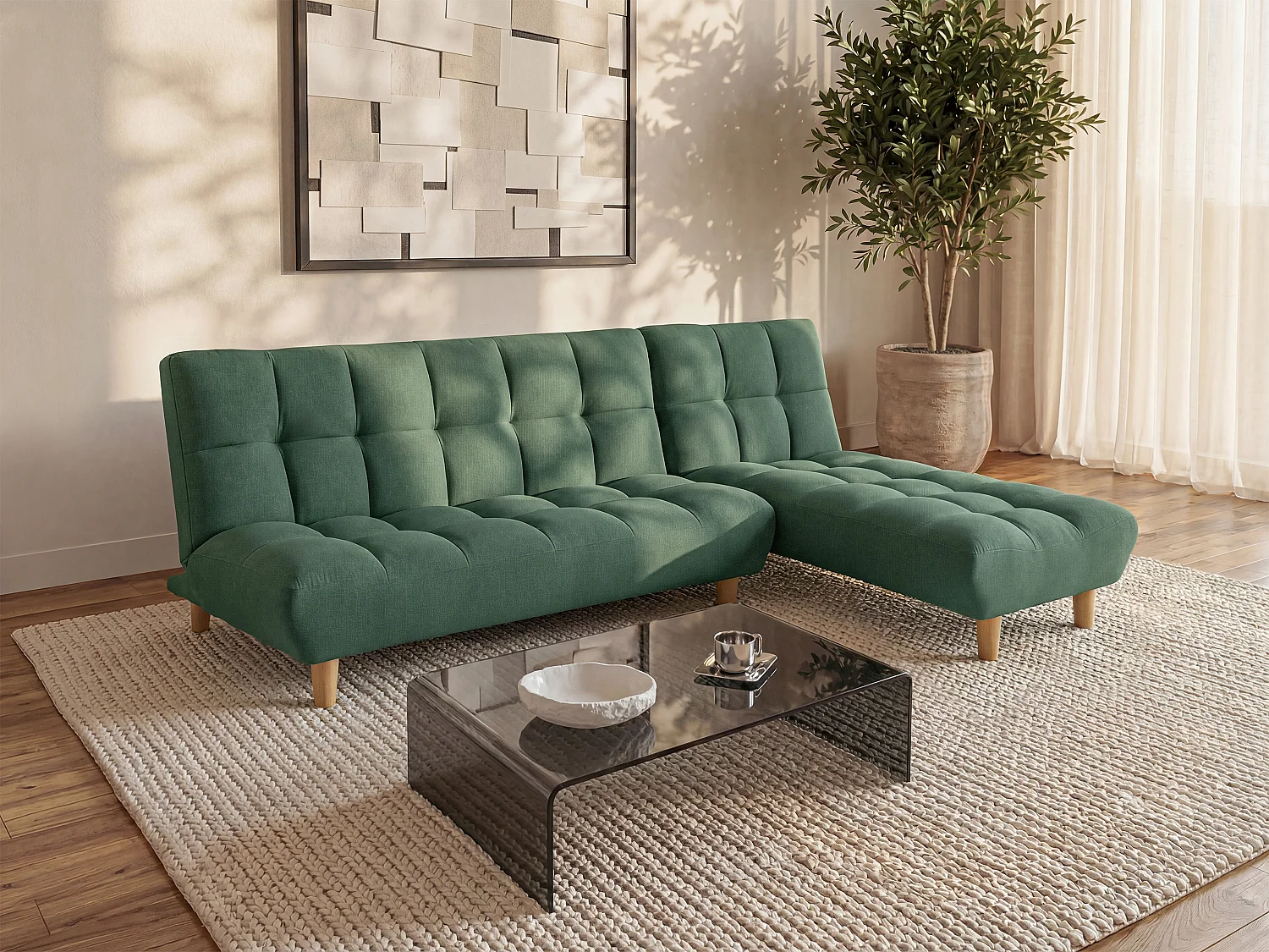 Modułowa Kanapa rozkładana z zielonego materiału ESTEBAN 4879247 - obrazek 1
