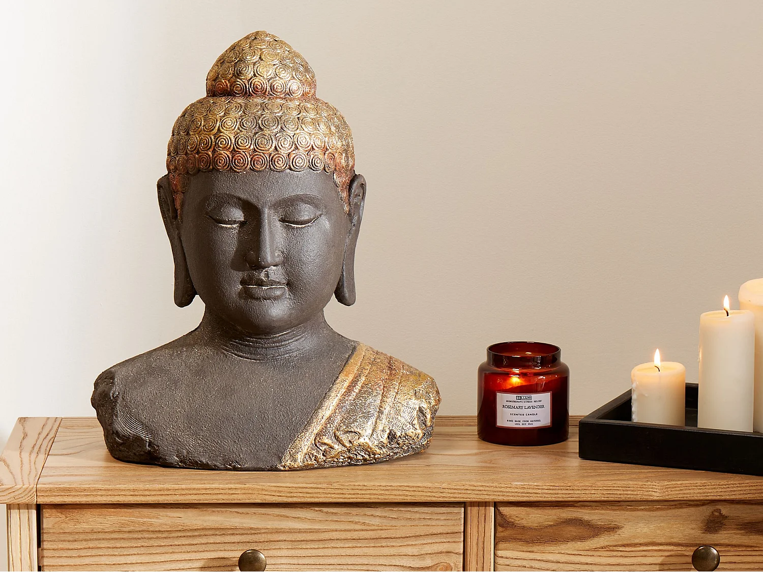 Figurka dekoracyjna Budda CARUM Ceramika Czarny 3772014 - obrazek 1