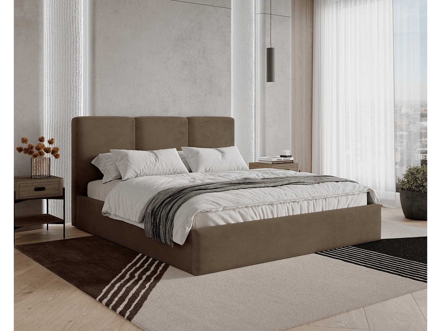 BESILIO Łóżko tapicerowane z pojemnikiem 120x200 Mira - Łóżko slim, łóżko minimalistyczne, stelaż metalowy- Brązowy 4778297 - obrazek 1
