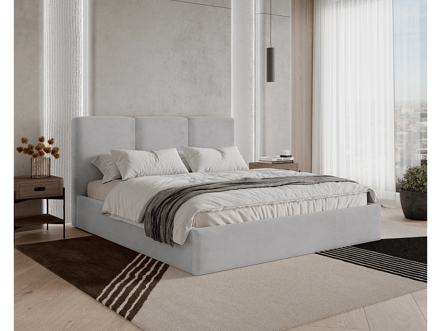 BESILIO Łóżko tapicerowane z pojemnikiem 180x200 Mira - Łóżko slim, łóżko minimalistyczne, stelaż metalowy- Jasnoszary 4778284 - obrazek 1