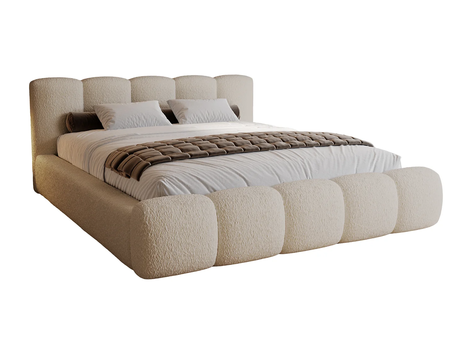 BESILIO Łóżko z grubej pianki 120x200 boucle Milly - łóżko z pojemnikiem i stelażem - Beżowy 4897983 - obrazek 1