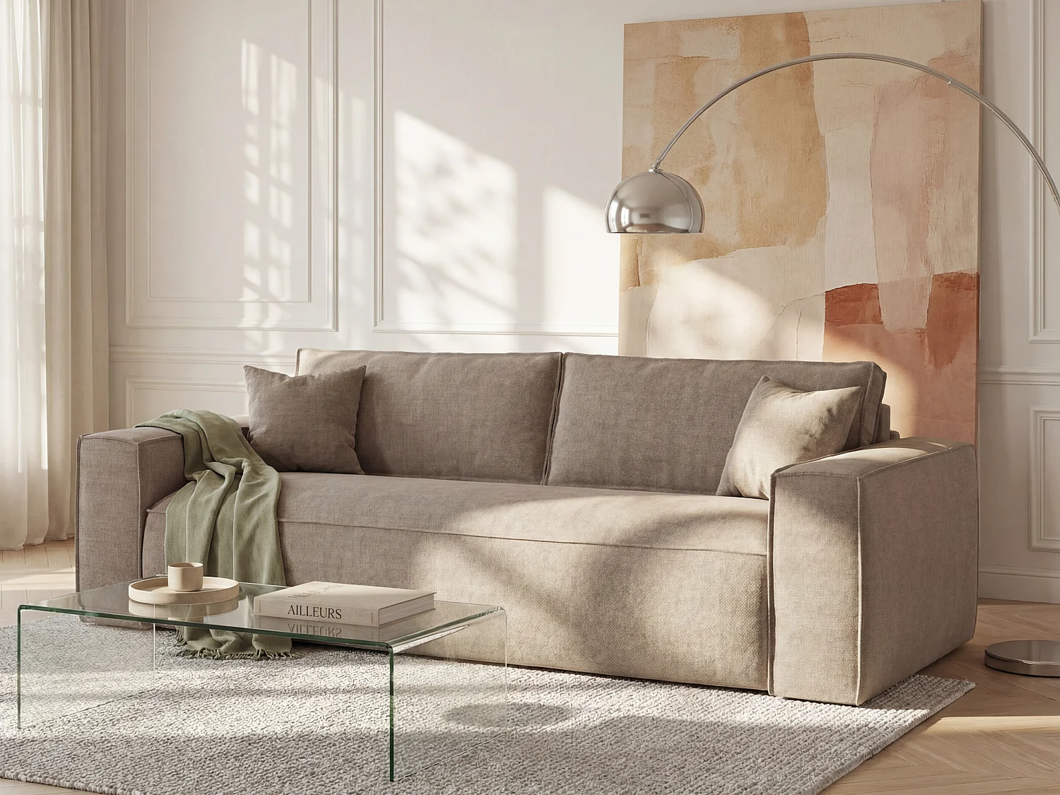 Kanapa 3-osobowa rozkładana typu express z tkaniny w kolorze taupe - pow. spania 140 cm - Materac 13 cm z pianką memory - AMELIA 4882682 - obrazek 1