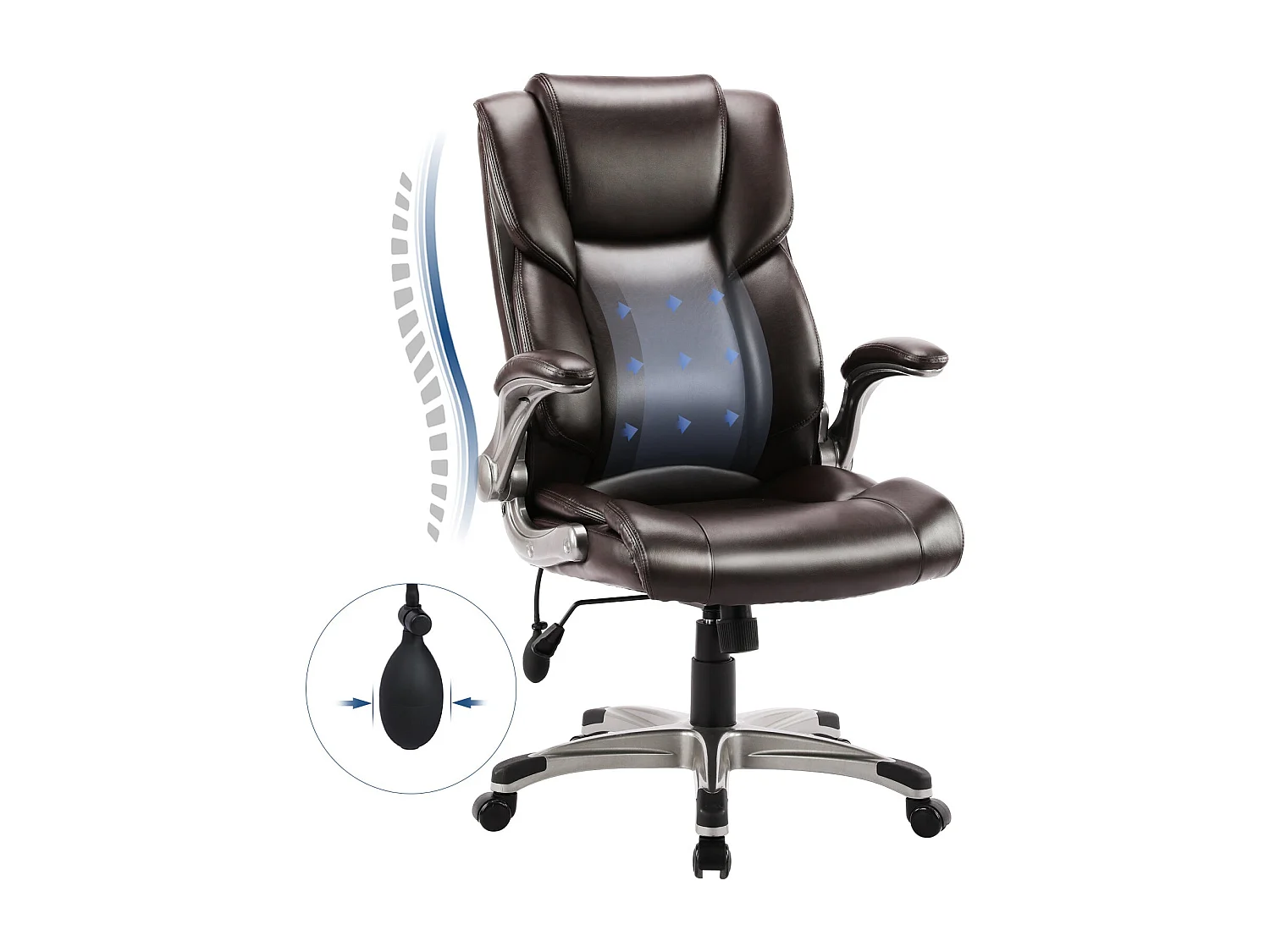 Ergonomiczny fotel biurowy ze skóry ekologicznej, odchylane oparcie, regulowane podłokietniki i wysokość – Brązowy 4841975