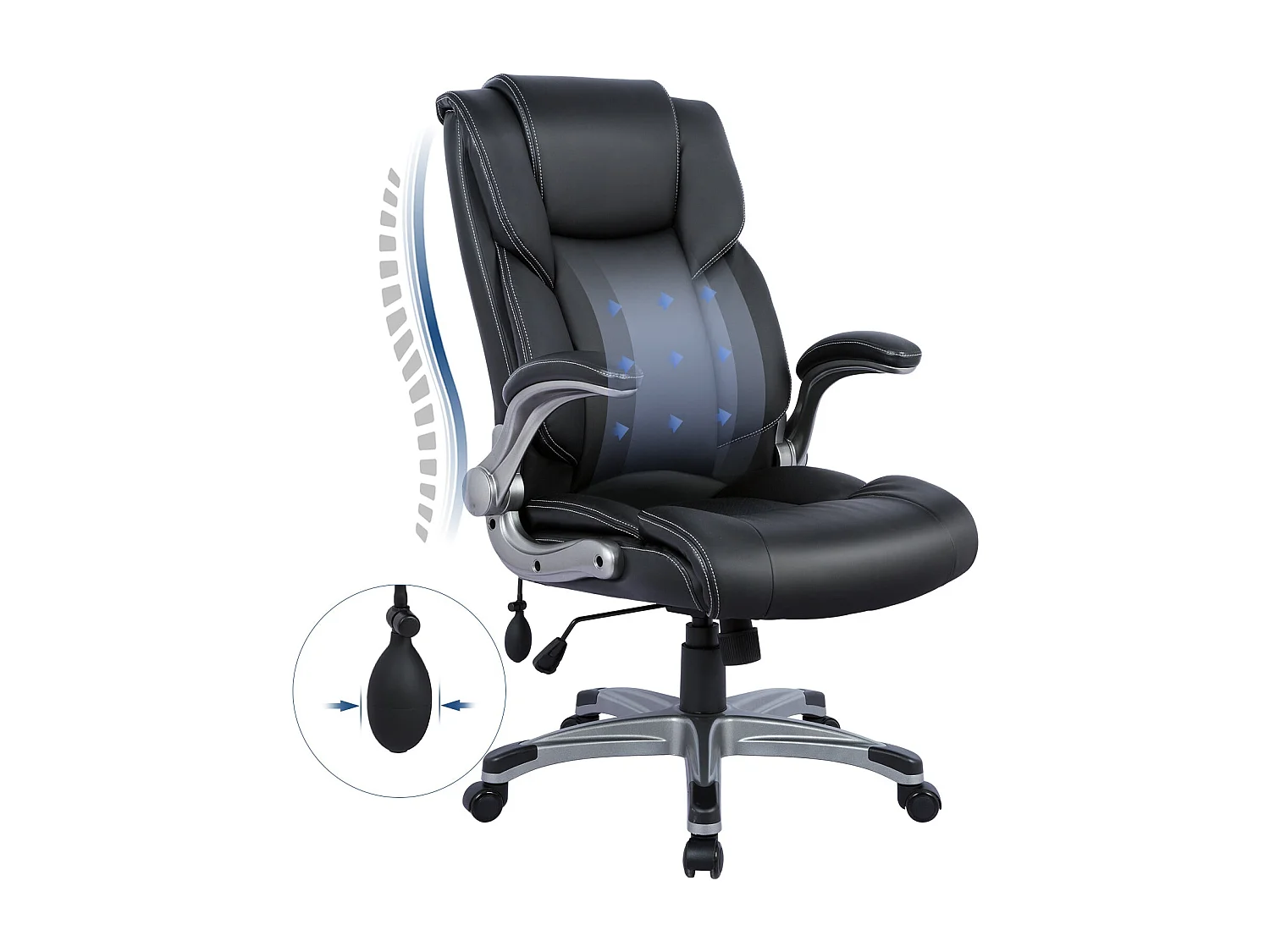 Ergonomiczny fotel biurowy ze skóry ekologicznej, odchylane oparcie, regulowane podłokietniki i wysokość – Czarny 4842012 - obrazek 1