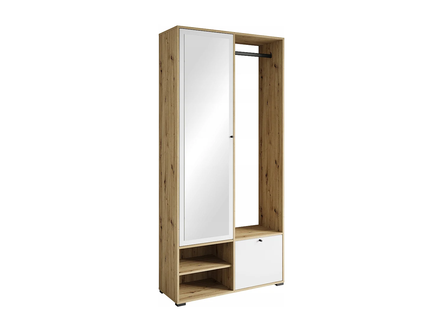 Nowoczesna garderoba 90 cm szafa do przedpokoju z lustrem półkami i drążkiem mat artisan biały 4070262 - obrazek 1