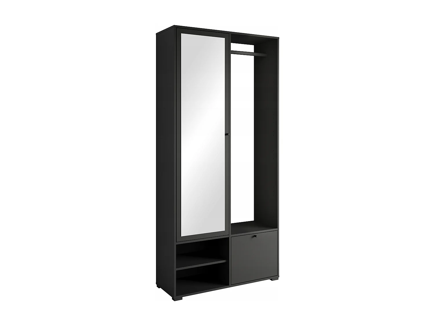 Nowoczesna garderoba 90 cm szafa do przedpokoju z lustrem półkami i drążkiem mat czarny grafit 4070265 - obrazek 1