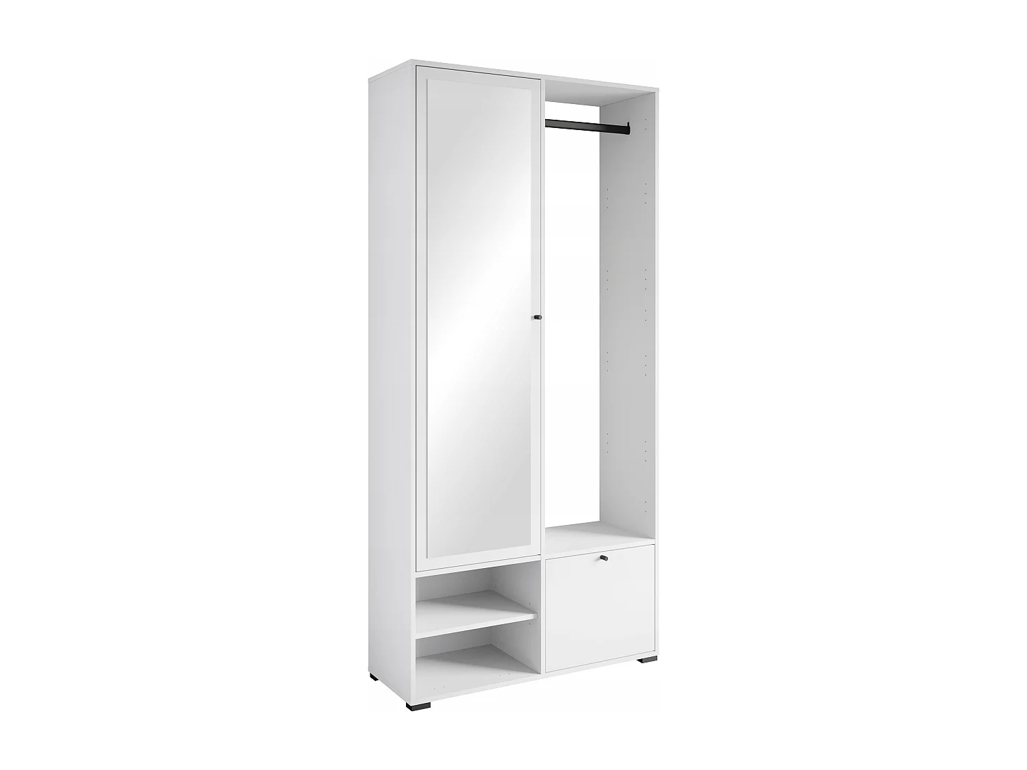 Nowoczesna garderoba 90 cm szafa do przedpokoju z lustrem półkami i drążkiem mat biały 4070264 - obrazek 1