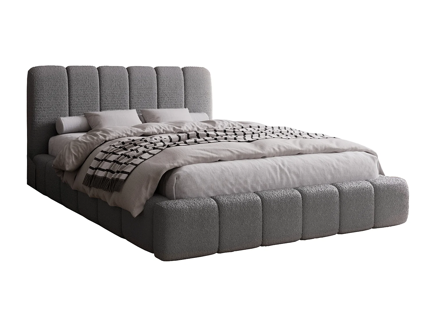 Łóżko tapicerowane 180x200 Milan z pojemnikiem, łóżko bouclé, stelaż drewniany - ciemnoszare 4996755 - obrazek 1