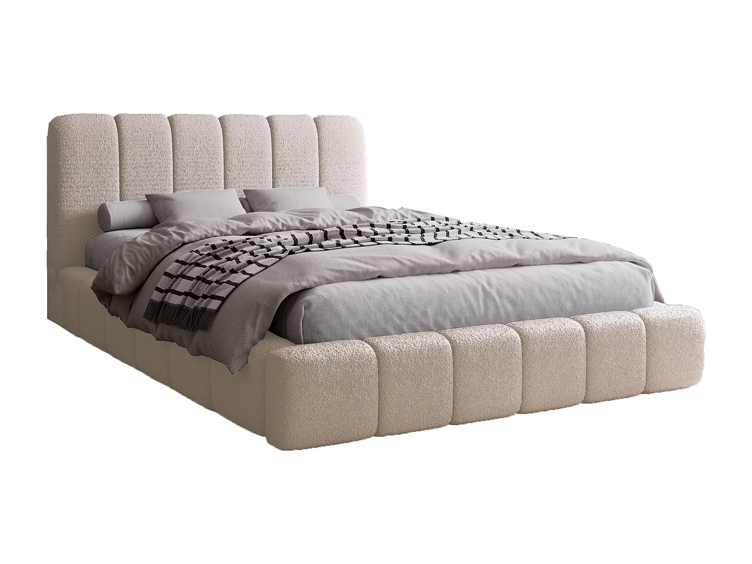 Łóżko tapicerowane 200x200 Milan z pojemnikiem, łóżko bouclé, stelaż drewniany - beżowe 4996760 - obrazek 1