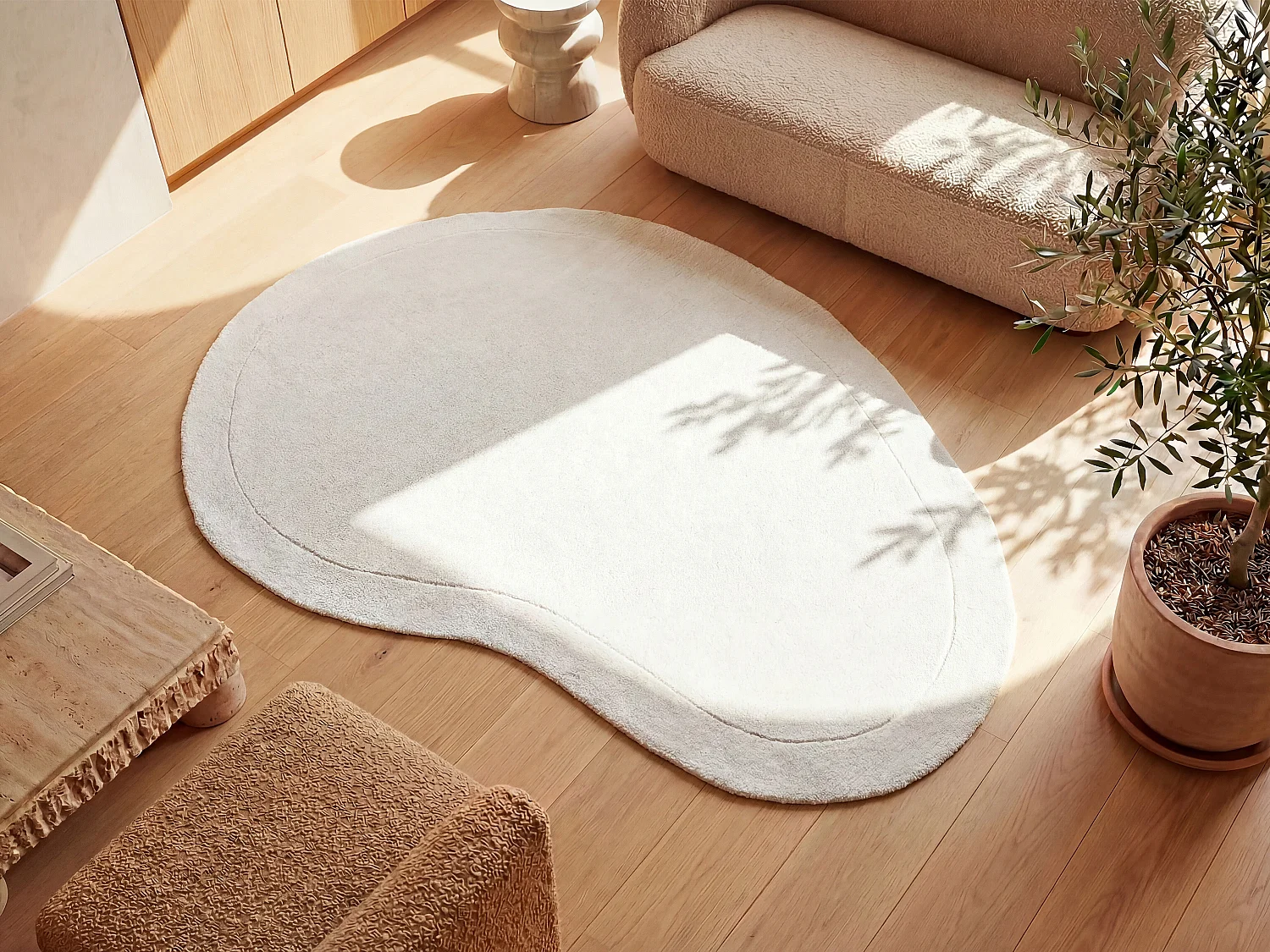Dywan organiczny ręcznie tkany 100% wełny - 150 x 200 cm - 2200g/m2 - Kremowy - WILLOW 1721713 - obrazek 1
