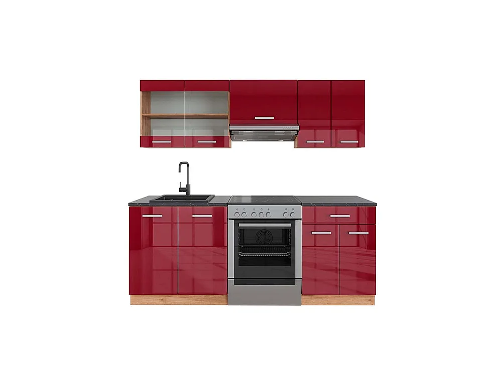 Aneks kuchenny czerwony wysoki połysk/złoty dąb 200x60x81.6 r-line 4781319 - obrazek 1