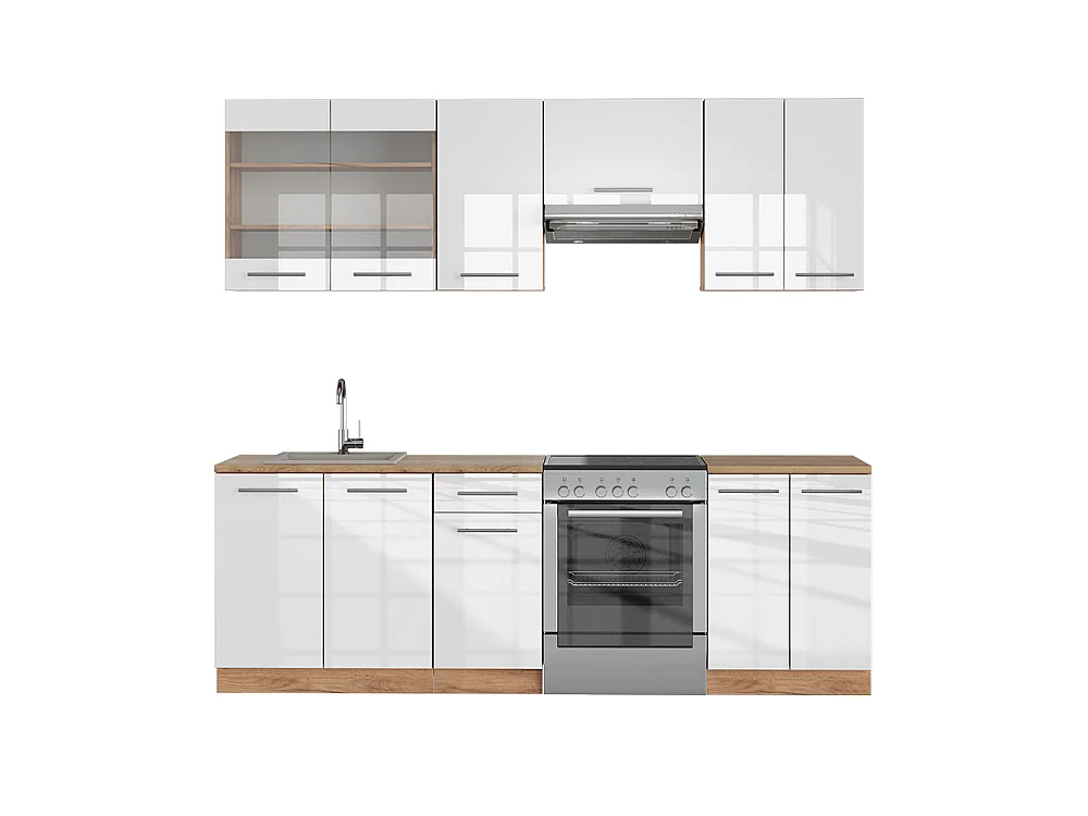 Aneks kuchenny biały wysoki połysk/złoty dąb power 240x60x81.6 fame-line 4780074