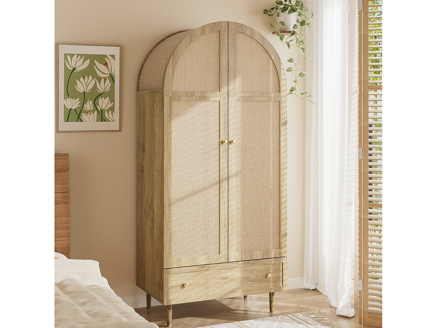Elegancka szafa – 79 x 50 x 175 cm – z 2 drzwiami + 1 szufladą – solidne drewniane nogi – MDF – naturalny 4794627