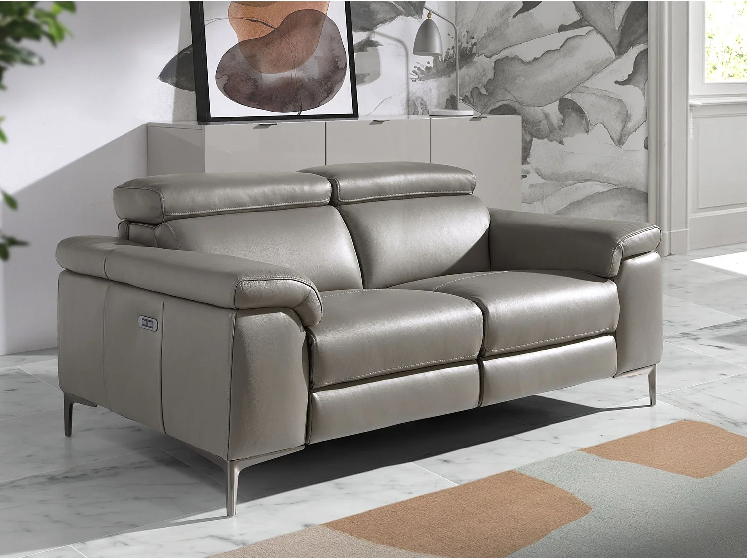 2-osobowa sofa relaksacyjna z ciemnoszarej skóry 6121 ANGEL CERDA 604701