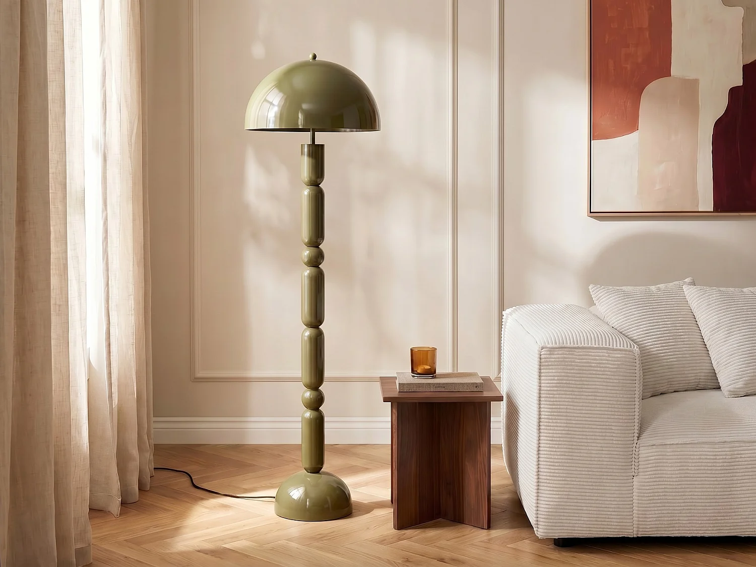 Lampa stojąca grzybek metalowa - śr. 45 x wys. 147 cm - Błyszczący khaki - ELDON 4599764 - obrazek 1