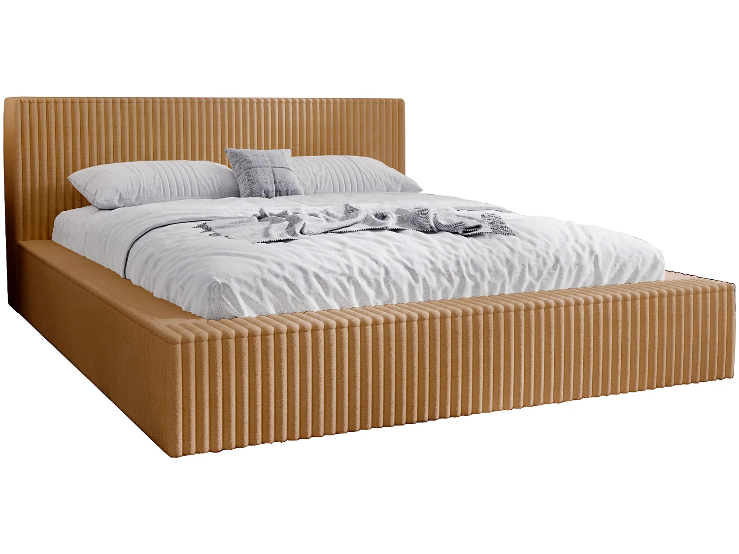 Łóżko tapicerowane 200x200 Buffy z pojemnikiem, sztruks, nowoczesny styl - pomarańczowe 5001574 - obrazek 1