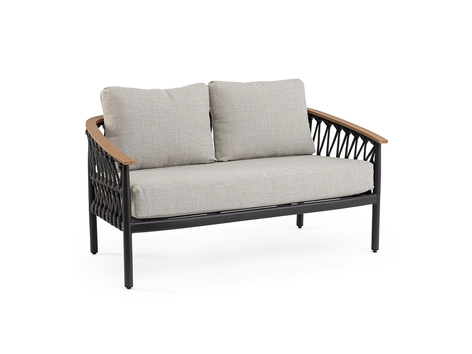 2-osobowa sofa ogrodowa z beżowymi poduszkami i plecionką z liny – GAUDIX 5004600