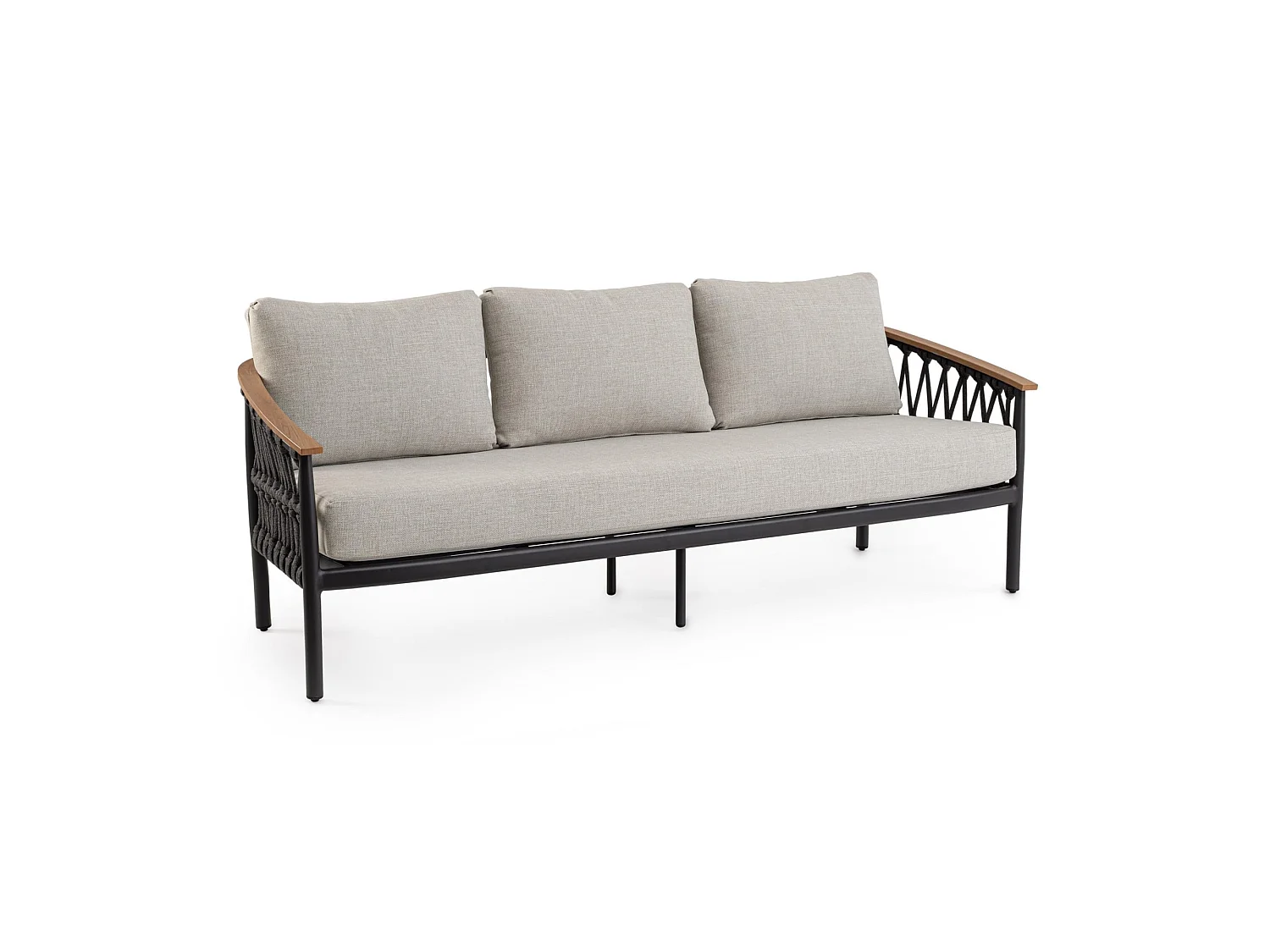 3-osobowa sofa ogrodowa z beżowymi poduszkami i plecionką z liny – GAUDIX 5004609