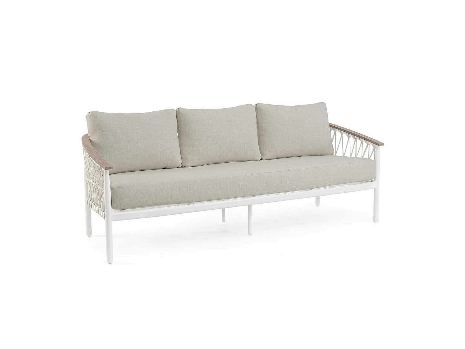 3-osobowa sofa ogrodowa z beżowymi poduszkami i plecionką z liny – GAUDIX 5004626