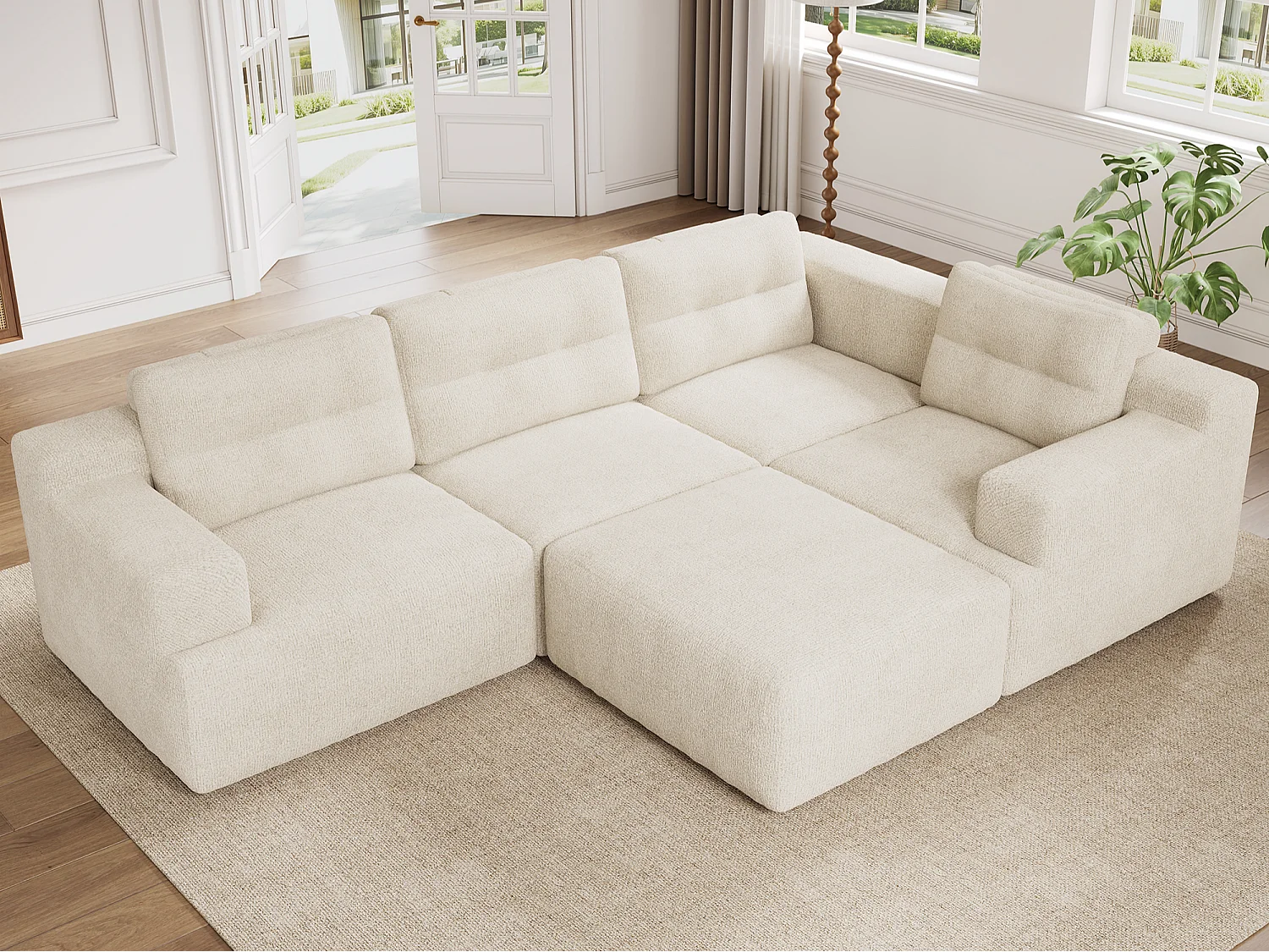 Elastyczna sofa modułowa - całkowita konstrukcja z pianki - brak konieczności montażu - tkanina z szenili - beżowy 5006507 - obrazek 1