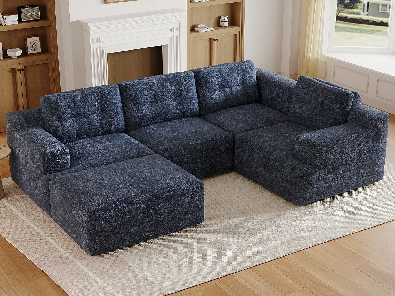 Elastyczna sofa modułowa - całkowita konstrukcja z pianki - brak konieczności montażu - tkanina z szenili - niebieski 5006508 - obrazek 1