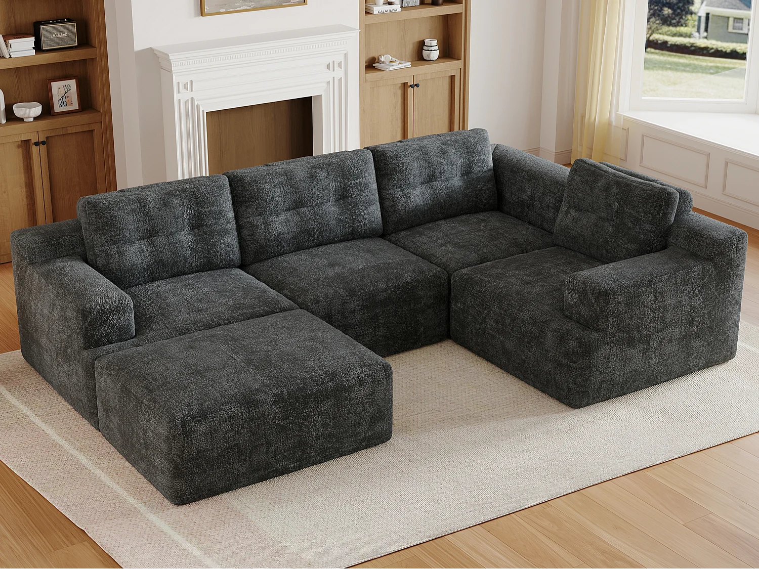 Elastyczna sofa modułowa - całkowita konstrukcja z pianki - brak konieczności montażu - tkanina z szenili - szary 5006509 - obrazek 1