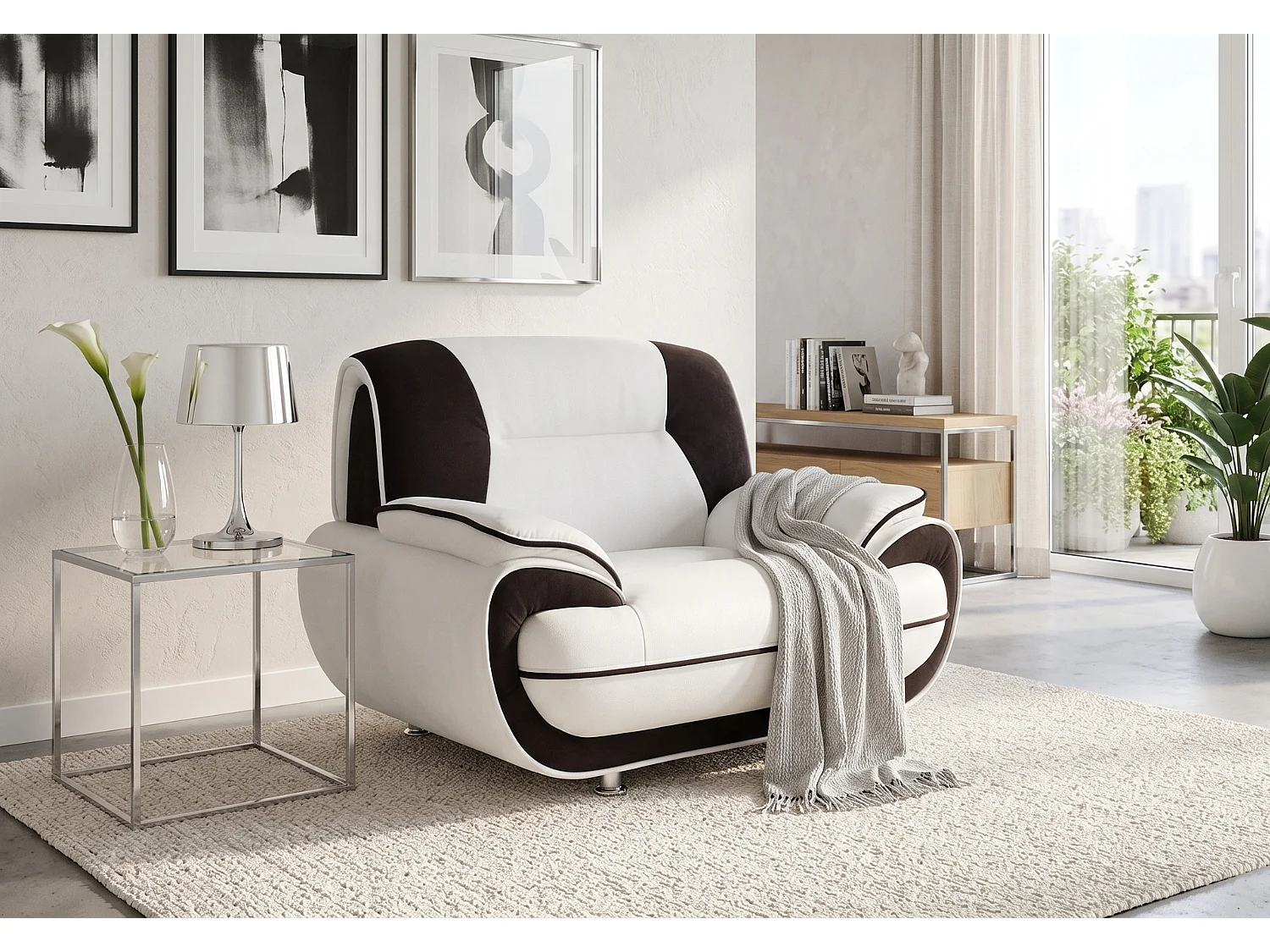 Fotel PALERMO – elegancki fotel do salonu w tkaninie KRONOS biało- czarnej 5009169 - obrazek 1
