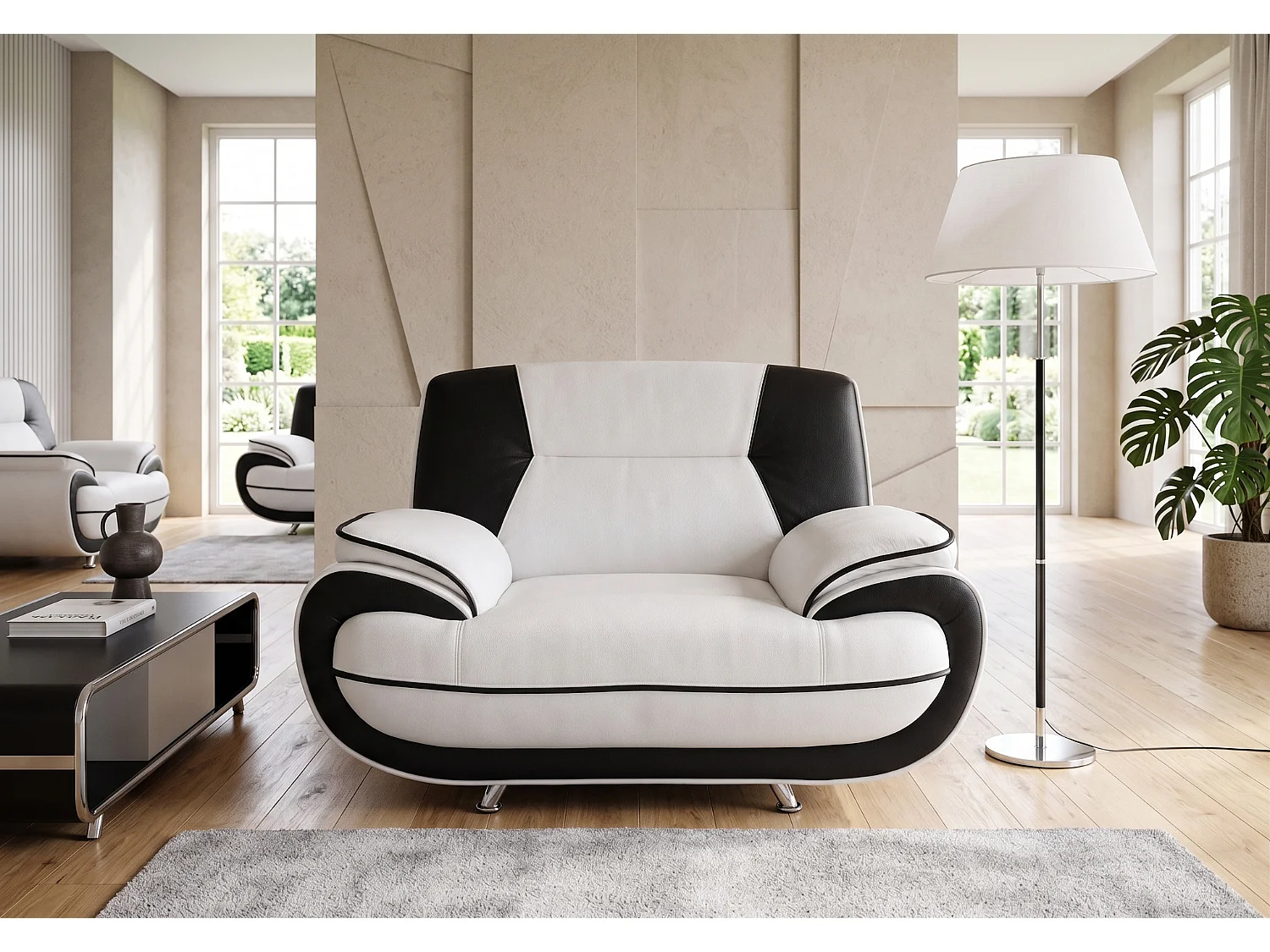 Fotel PALERMO – elegancki fotel do salonu w ekoskórze SOFT biało- czarnej 5009172 - obrazek 1