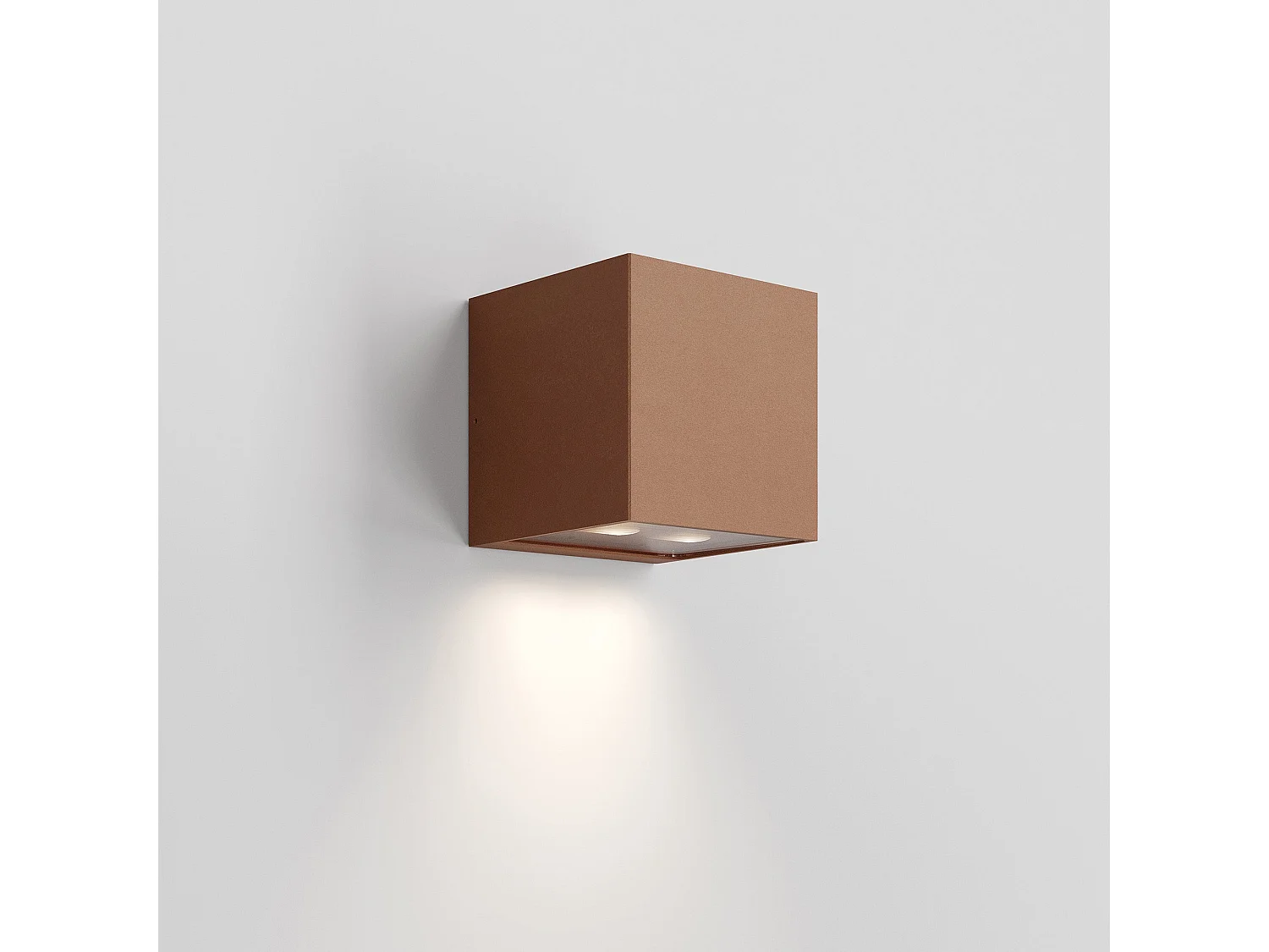 Asymetryczna lampa ścienna zewnętrzna Forward, rama aluminium Corten, 2 źródła światła LED 3000K, moc 10,5W, szczelność IP54, wymiary 12x12x12 cm 5012217