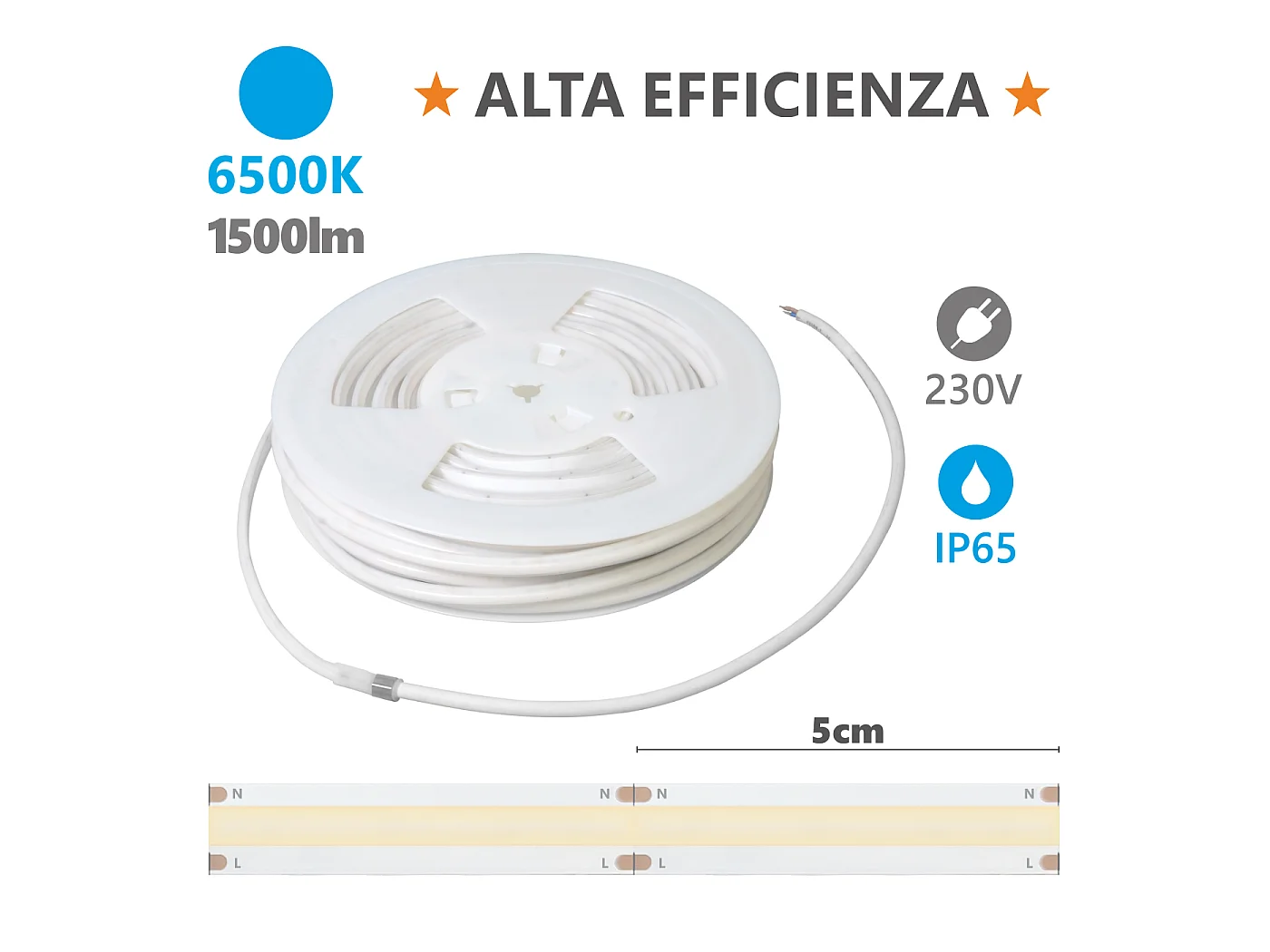 Alcapower Taśma LED 20m 230V IP65 15W/m 1500lm/m 6500K Seria HEM Milky Wysoka Jasność Zewnętrzna i Wewnętrzna, Wysoka Efektywność Energetyczna 5013961 - obrazek 1