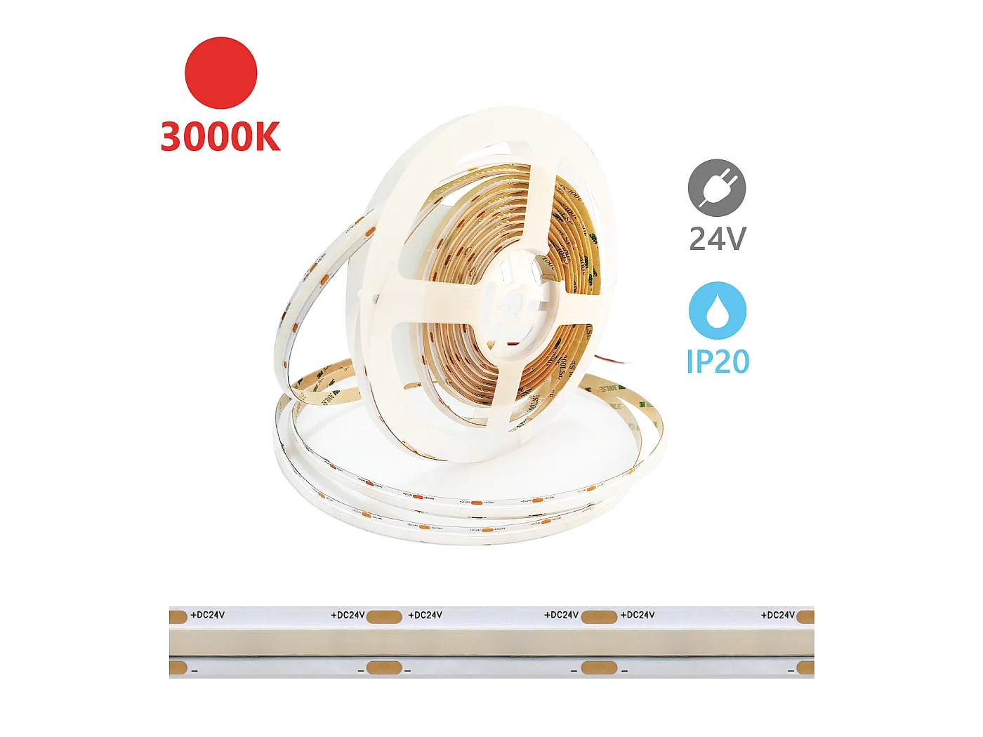 Alcapower Taśma LED 5m 24V seria SOB, 3000K, 15W/m, 2000lm/m, 528 LED/m, CRI90, IP20, wysoka wydajność do oświetlenia liniowego 5013969 - obrazek 1