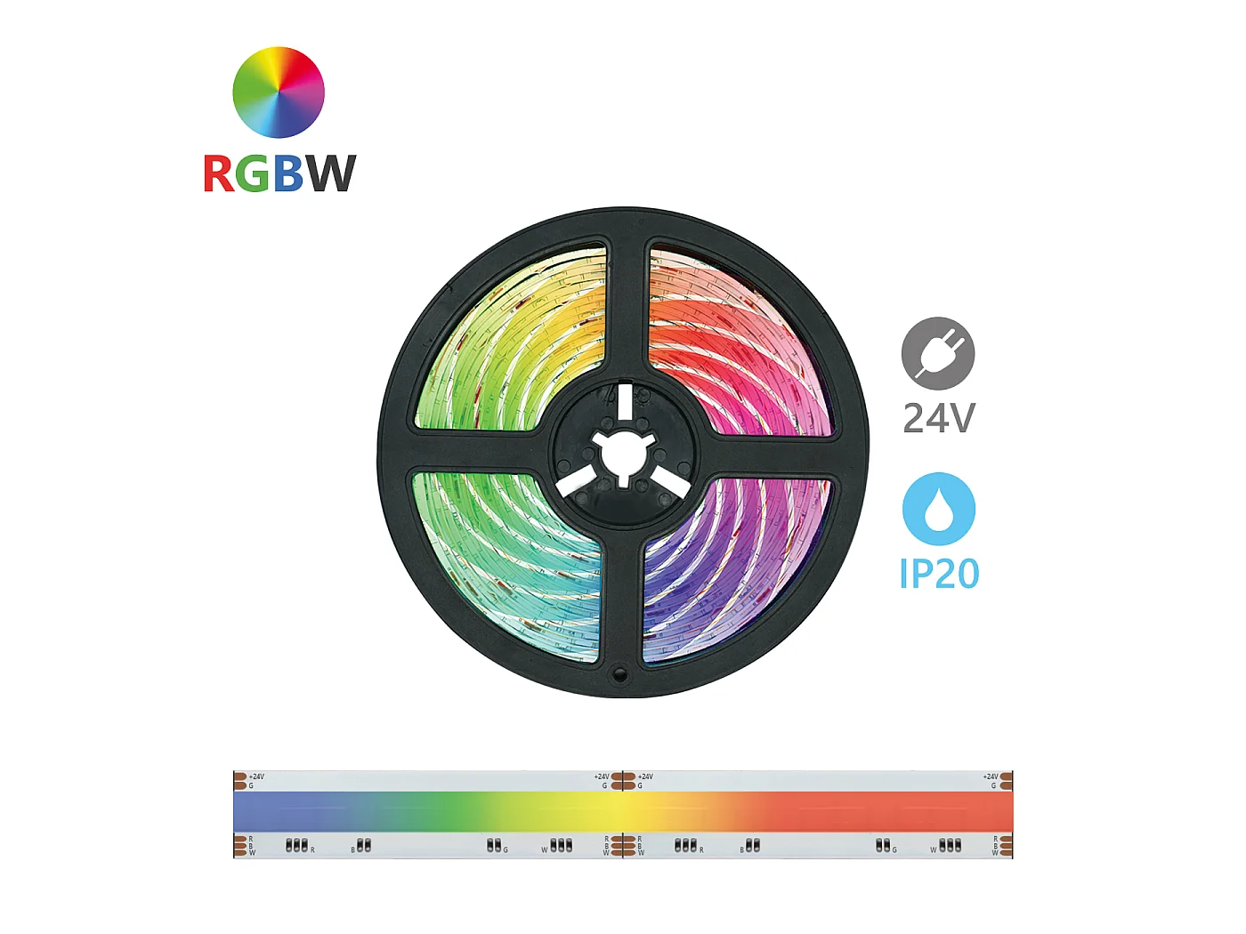 Alcapower Taśma LED COB RGBW 24V 16W/m 896 LED/m IP20 5m, wysokie CRI 90, światło białe naturalne 4000K, do wnętrz. 5014005