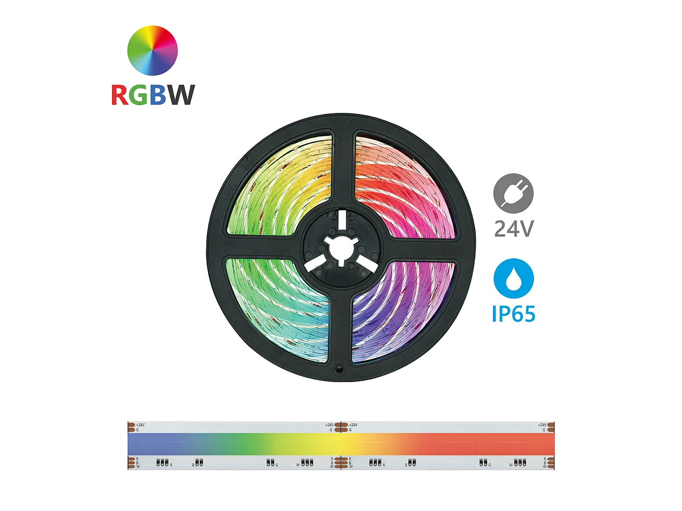 Alcapower Taśma LED COB RGBW 5m 24V IP65, 896 LED/m, 16W/m, światło białe 4000K, CRI 90, wysoka wydajność świetlna i długa żywotność. 5014011
