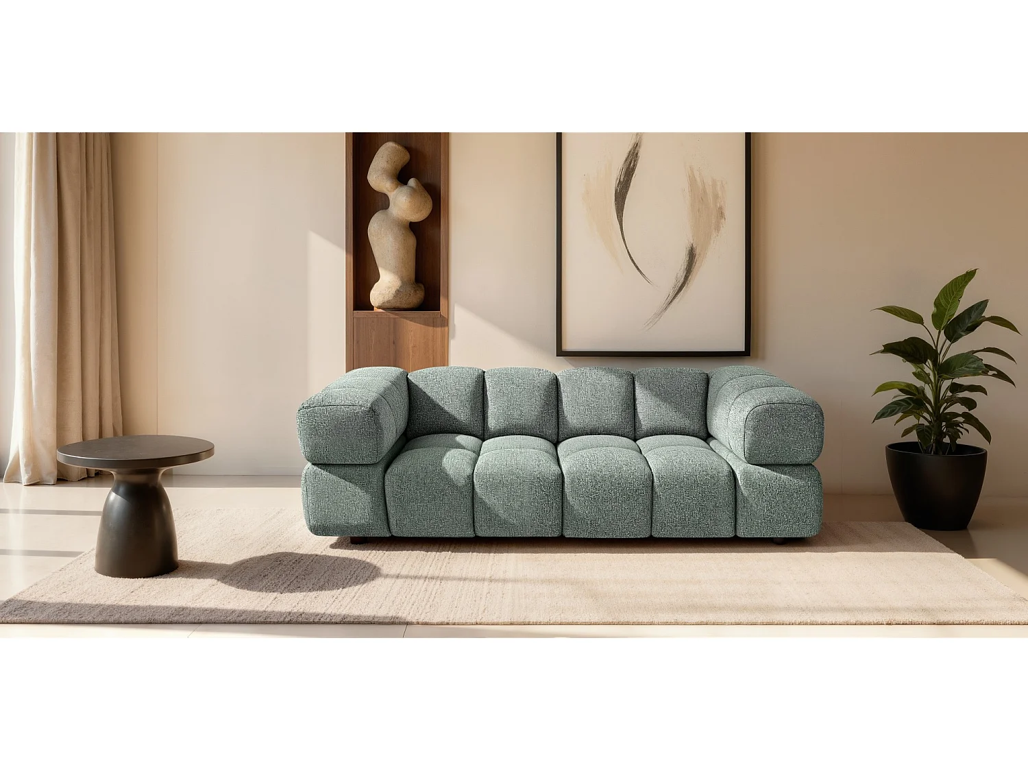 Elegancka 3-osobowa sofa tapicerowana z tkaniny 240 cm - ALVERO 3S w kolorze szałwiowym Bouclé z premium strukturą 4928214 - obrazek 1