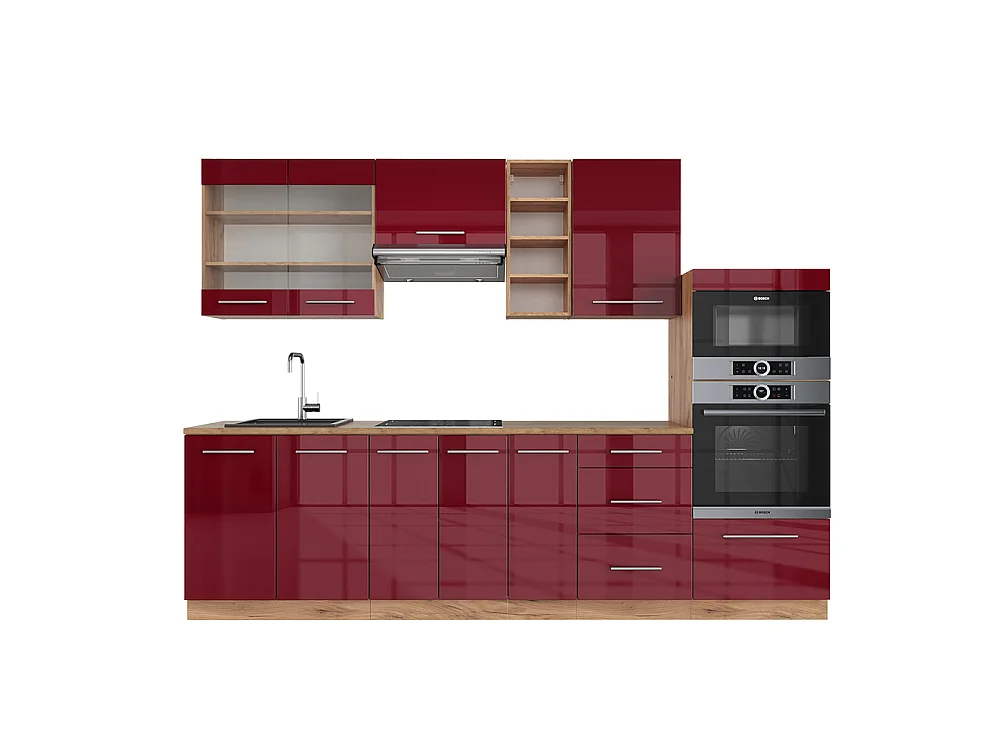 Aneks kuchenny bordeaux wysoki połysk/złoty dąb 280x60x81.6 fame-line 4779197