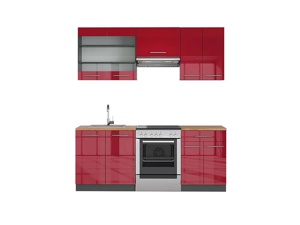 Aneks kuchenny bordowy wysoki połysk/antracyt 200x60x81.6 fame-line 4779437