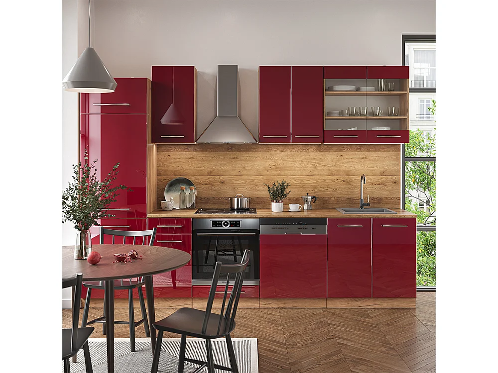 Aneks kuchenny bordeaux wysoki połysk/złoty dąb 300x60x81.6 fame-line 4780125